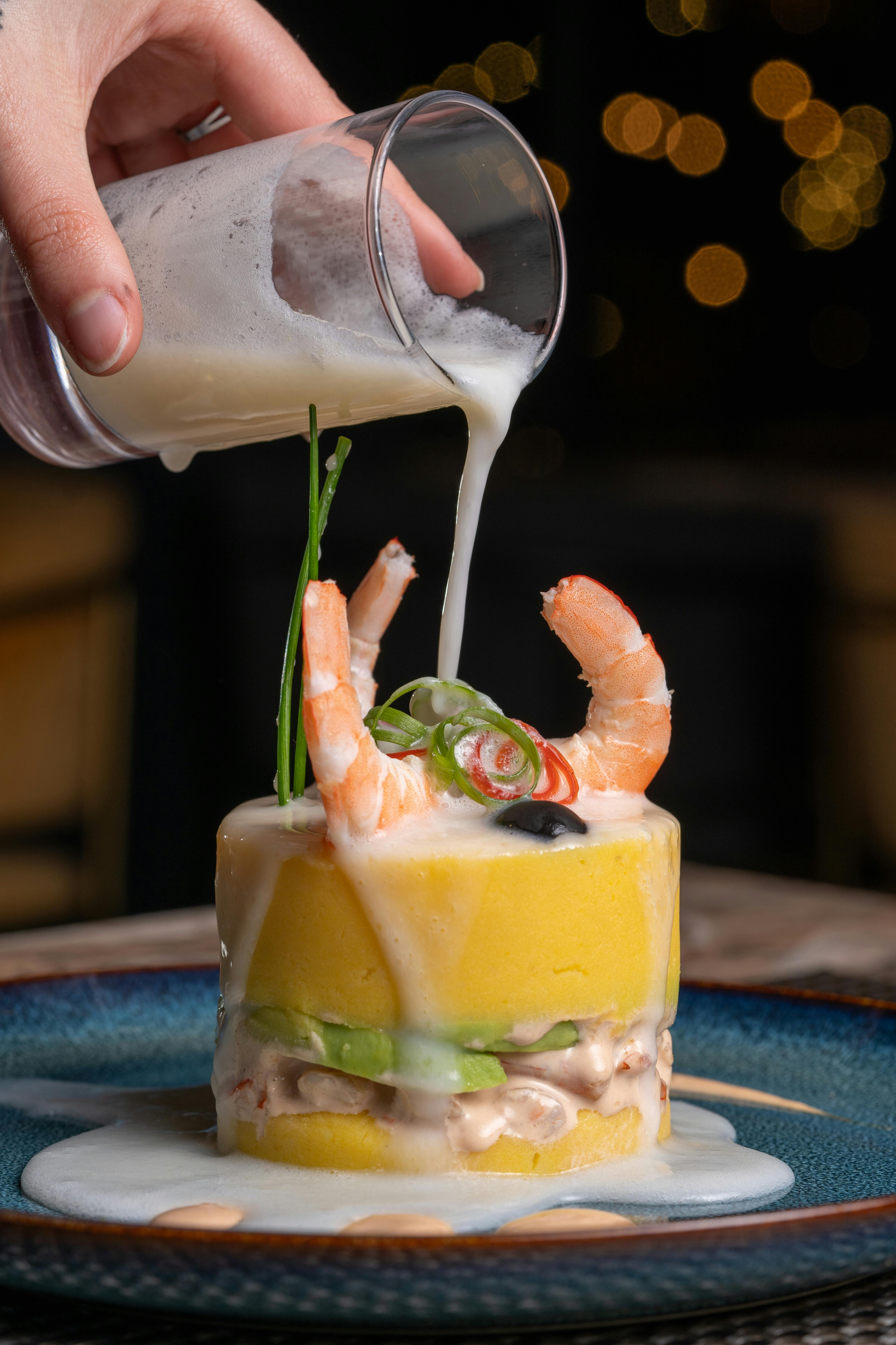 Causa with shrimp and leche de tigre at El Kiosco